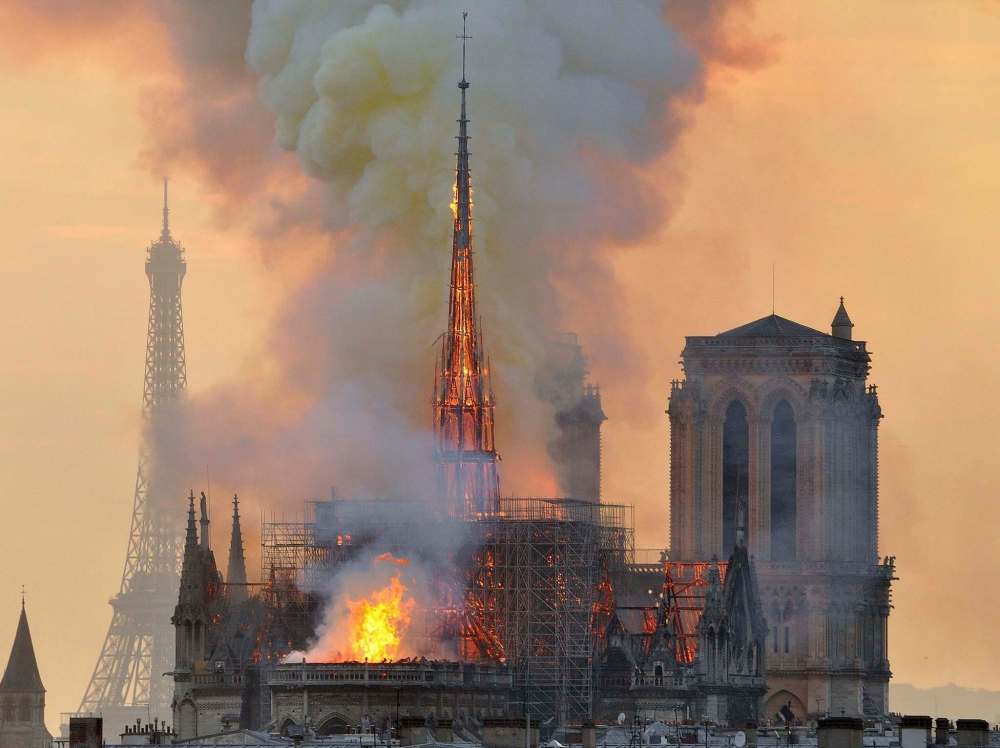 Thierry Mallet / The Associated Press Files
The April 15 blaze at Notre Dame Cathedral in Paris destroyed its spire and roof but spared its twin medieval bell towers, prompting many questions about how to rebuild.