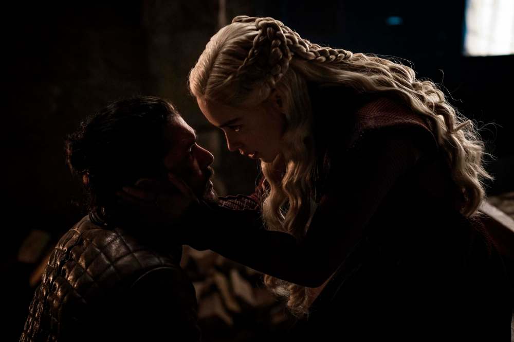 Daenerys' claims to the Iron Throne are weakened when she learns Jon Snow (Kit Harington) shares her royal Targaryen blood. (Helen Sloan / HBO)