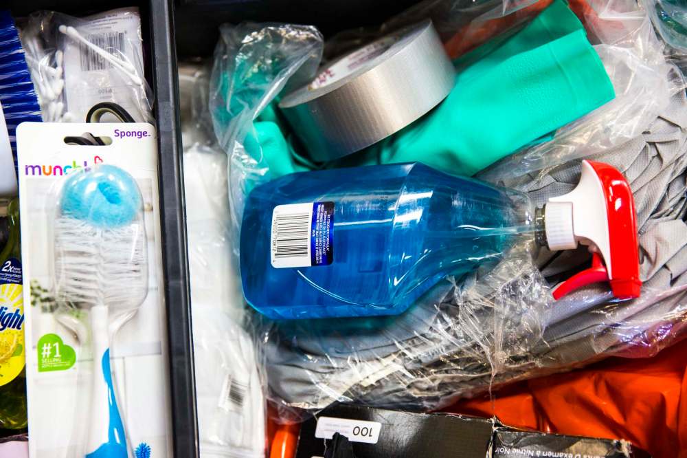 Cleaning supplies at WinMar property restoration in Winnipeg.