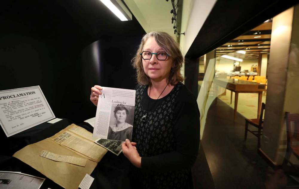 RUTH BONNEVILLE / WINNIPEG FREE PRESS
Archivist Mary Horodyski, standing next to a strike exhibit in the Elizabeth Dafoe Library at the University of Manitoba, says the public needs better access to historical records.