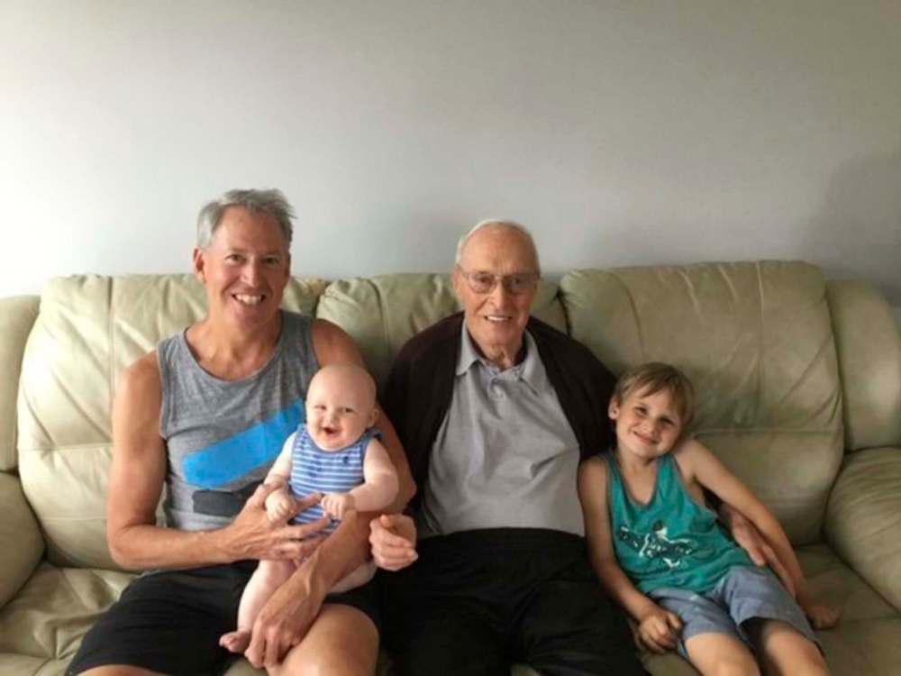 Bob with Scott and great-grandkids Emmett, 1, and Julian, 6.