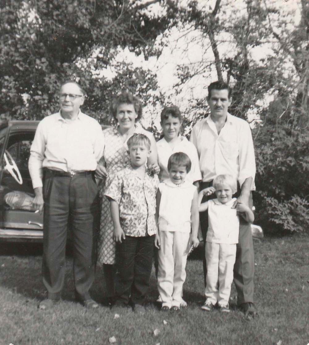 Bob with his parents Cicely and Len, his sisters Barbara, Sheila and Kathy, and his Grandpa Vince Sharp circa 1961.