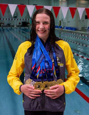 SUPPLIED
Team Manitoba swimmer Mia West with her medals at the 2019 Western Canada Summer Games.