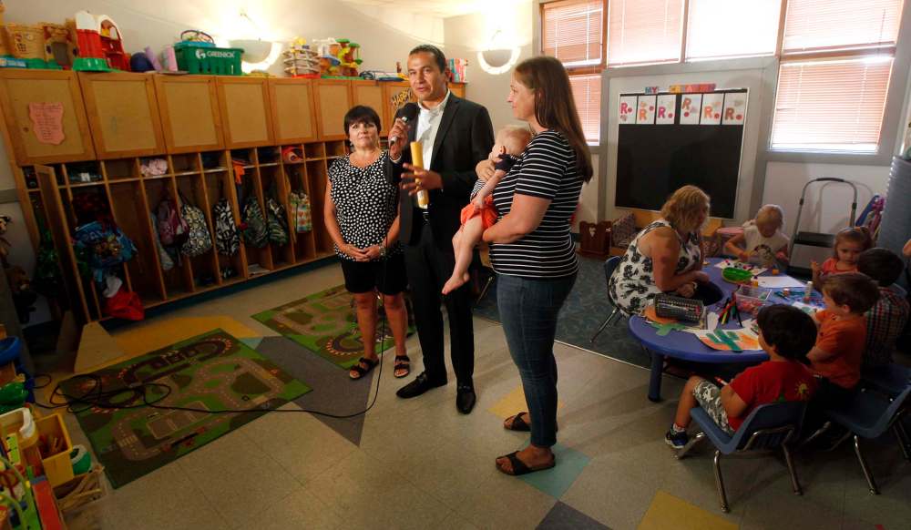 PHIL HOSSACK / WINNIPEG FREE PRESS
NDP Leader Wab Kinew announced on Tuesday a pledge to freeze funding on not-for-profit child-care programs if his party is elected.
