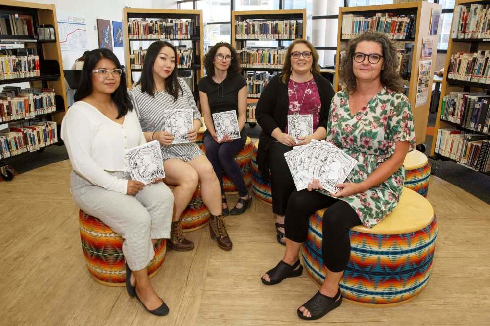 MIKE DEAL / WINNIPEG FREE PRESS
Volunteers from the Manitoba Library Association's Prison Libraries Committee: Krys Cole (from left), Hee-Jung Serenity Joo, Kathryn Ready, Terri Wiest and Kirsten Wurmann.