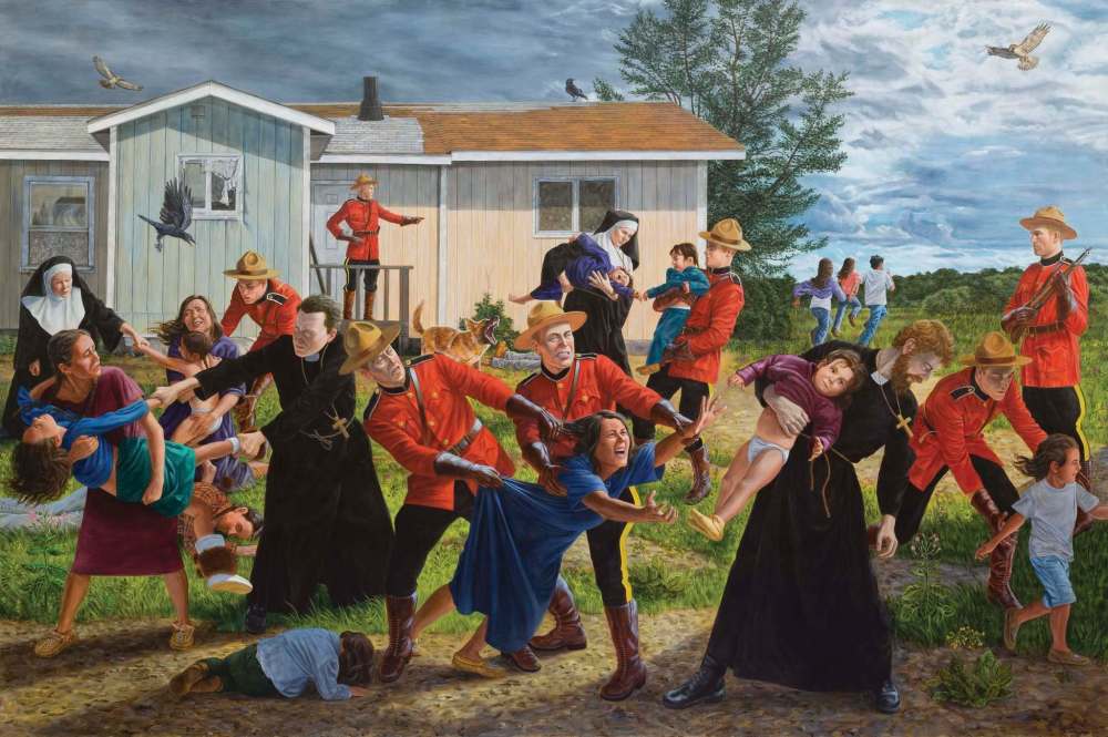 WINNIPEG ART GALLERY PHOTO
Kent Monkman’s The Scream. The 2017 acrylic painting mixes the horrors of Canadian colonialism with classic European painting techniques.