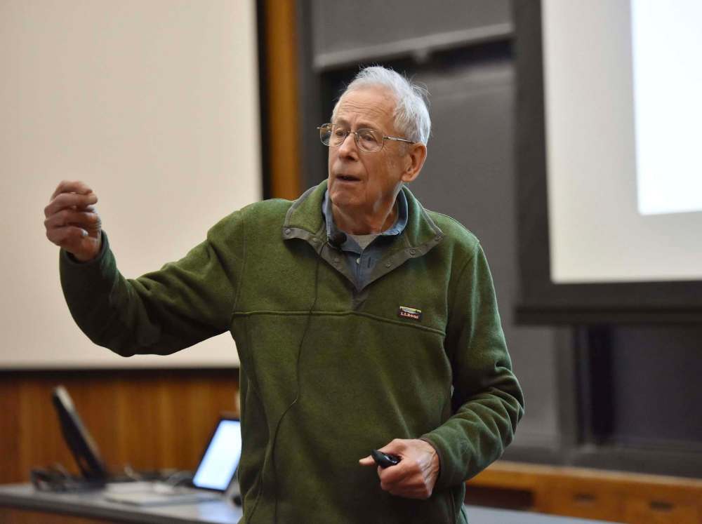 Peebles at the 43rd annual Donald R. Hamilton Lecture in 2016. (Mark Czajkowski / Princeton University)