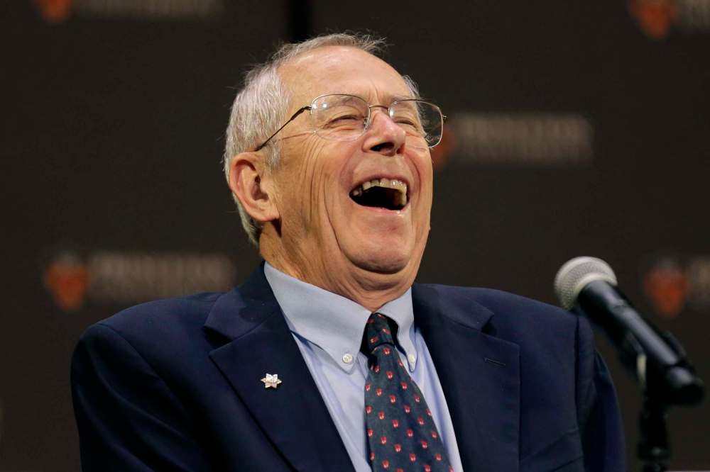 Cheers and applause broke out whenever Peebles mentioned his connection to Winnipeg — and especially, when he said he would donate some of his winnings to the school. (Seth Wenig / The Associated Press)