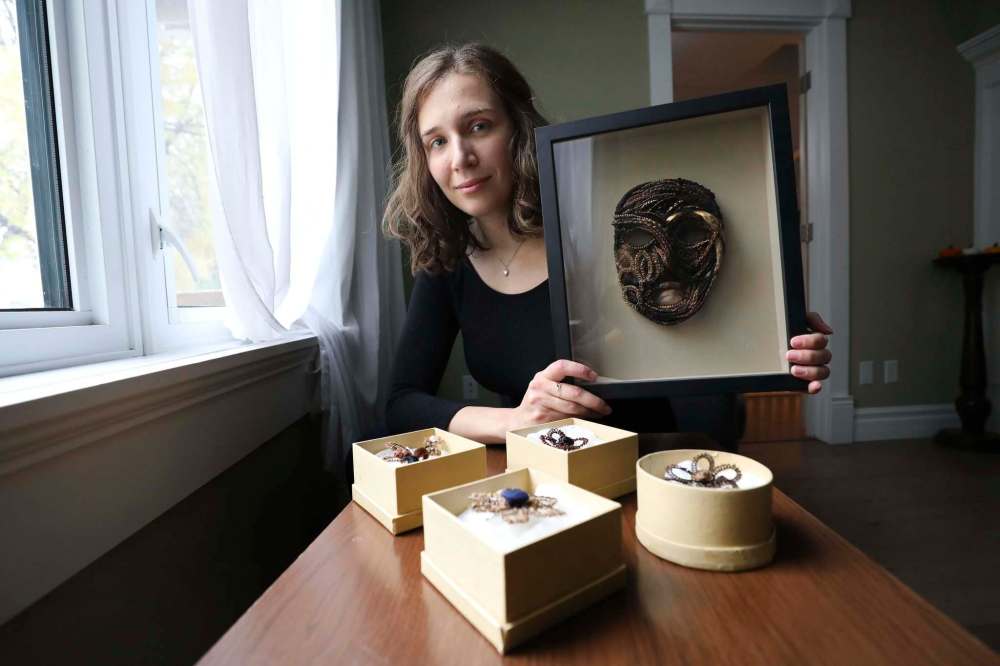 Artist Sandra Klowak started learning the traditional craft of Victorian hairwork three years through a YouTube video and a book. (Ruth Bonneville / Winnipeg Free Press)