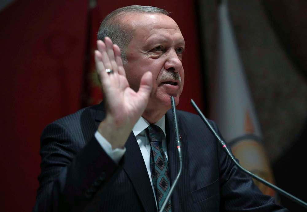Turkish Presidency Press Service via The Associated Press
Turkey's President Recep Tayyip Erdogan speaks to his ruling party officials in Ankara on Oct. 10.