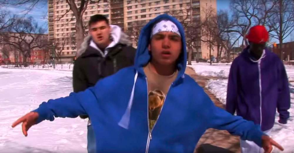 In a 2012 hip-hop video, Jamshaid Wahabi raps with other newcomer kids about finding their way in a new country after fleeing a war zone. (YouTube)