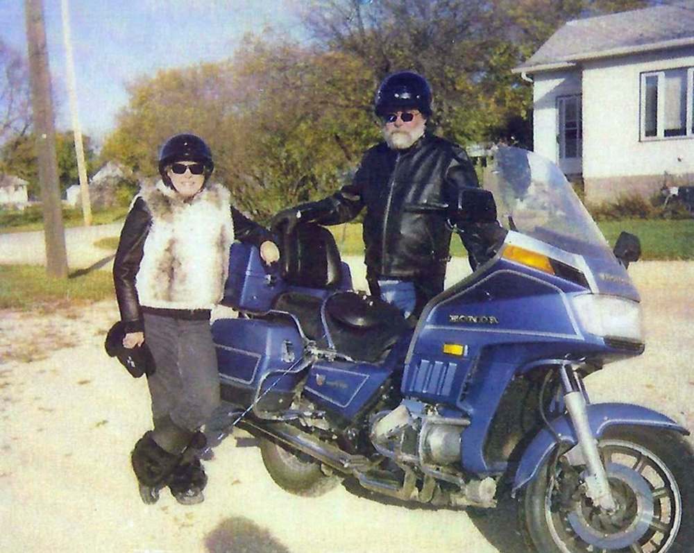 Bonnie and Gerald Korzeniowski ready to go for a ride on their motorcycle in 2010. (SUPPLIED)