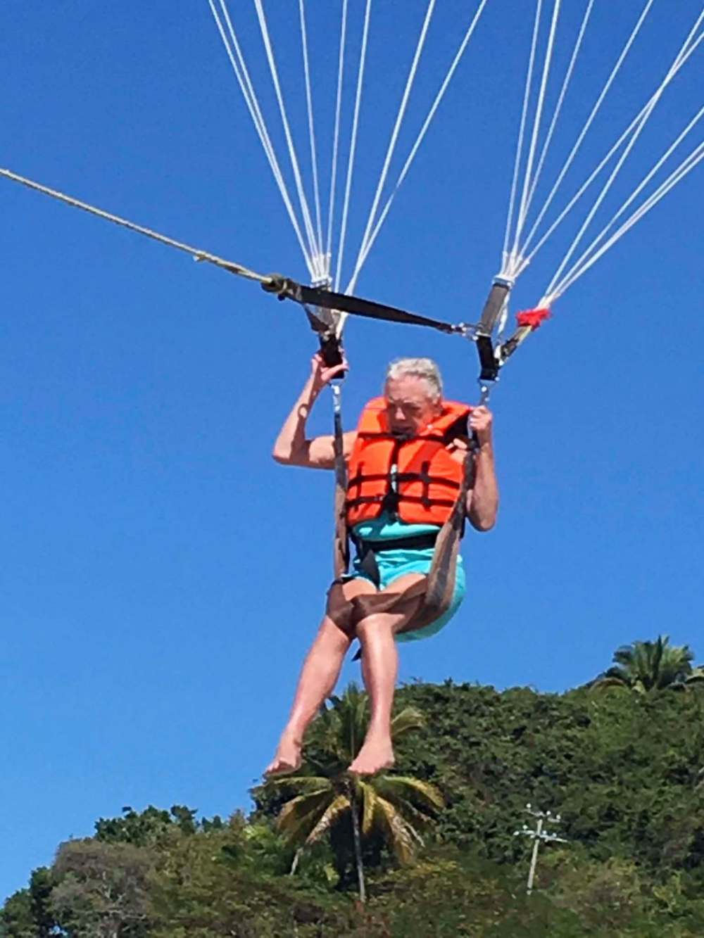 Bonnie Korzeniowski coming in for a landing on the beach in Puerto Vallarta in January 2018. At age 77, she was determined to parasail. (GERALD KORZENIOWSKI PHOTO)