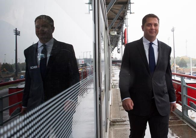 Federal Conservative leader Andrew Scheer arrives before making a campaign announcement in Montreal, Que., on Thursday, September 26, 2019. THE CANADIAN PRESS/Nathan Denette