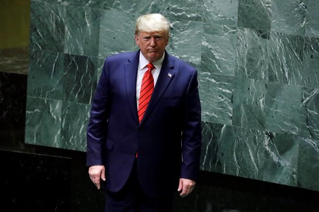 President Donald Trump walks away after delivering remarks to the 74th session of the United Nations General Assembly, Tuesday, Sept. 24, 2019, in New York. (AP Photo/Evan Vucci)