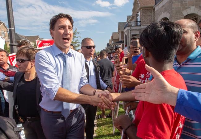 Liberal leader Justin Trudeau greets supporters while campaigning Sunday, September 22, 2019 in Brampton, Ont. THE CANADIAN PRESS/Ryan Remiorz
