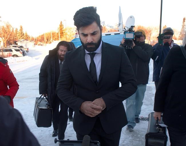 Jaskirat Singh Sidhu, the driver of the truck that struck the bus carrying the Humboldt Broncos hockey team and pleaded guilty this month to 16 counts of dangerous driving causing death and 13 counts of dangerous driving causing bodily harm, arrives at a sentencing hearing, Monday, January 28, 2019 in Melfort, Sask.THE CANADIAN PRESS/Ryan Remiorz