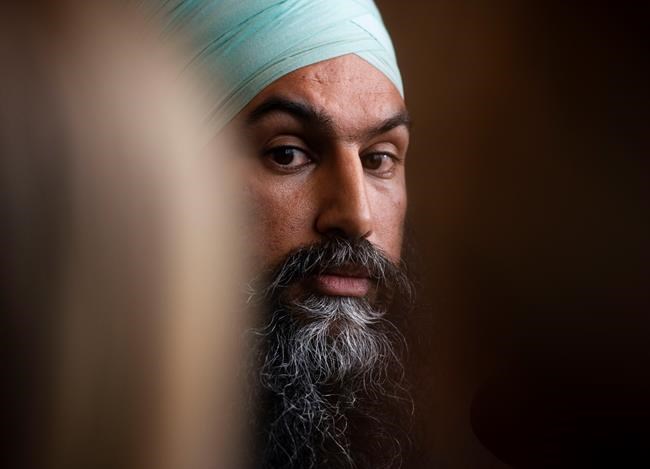 NDP leader Jagmeet Singh listens to a question as he holds a press conference following a meeting with his caucus in Ottawa on Wednesday Oct. 30, 2019. THE CANADIAN PRESS/Sean Kilpatrick