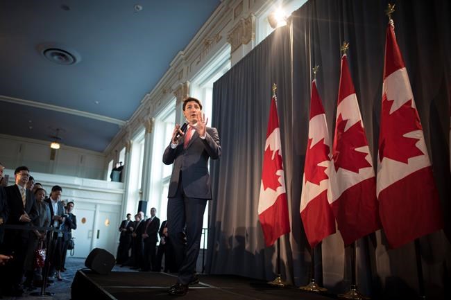 Prime Minster Justin Trudeau delivers remarks to supporters at a Liberal donor appreciation event in Toronto on Wednesday, March 27, 2019. THE CANADIAN PRESS/ Tijana Martin