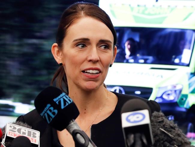 FILE - In this March 20, 2019, file photo, New Zealand's Prime Minister Jacinda Ardern speaks during an event to meet the first responder in the March 15 mosque shooting, in Christchurch, New Zealand. Prime Minister Ardern says New Zealand is immediately banning assault rifles, high-capacity magazines and