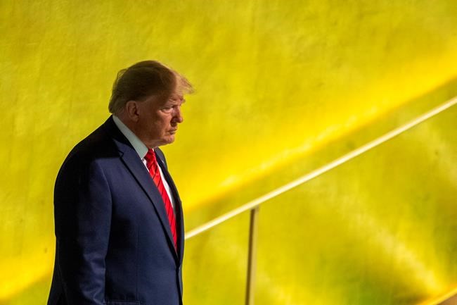 U.S. President Donald Trump arrives to address the 74th session of the United Nations General Assembly at U.N. headquarters Tuesday, Sept. 24, 2019. (AP Photo/Mary Altaffer)