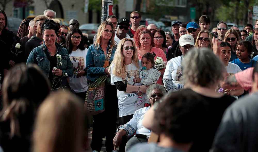 PHIL HOSSACK / WINNIPEG FREE PRESS
Approximately 75 people gathered at a vigil at Sherbrook Street and Sara Avenue Monday evening in memory of Robert Christian Donaldson, 51, who was fatally stabbed at the intersection on June 7.
