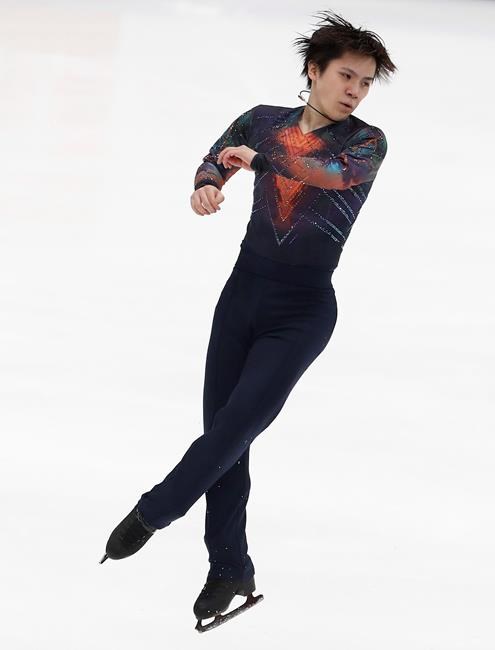 Shoma Uno of Japan performs in the men's short program during the ISU Grand Prix of Figure Skating- Rostelecom Cup in Moscow, Russia, Friday, Nov. 15, 2019. (AP Photo/Alexander Zemlianichenko)
