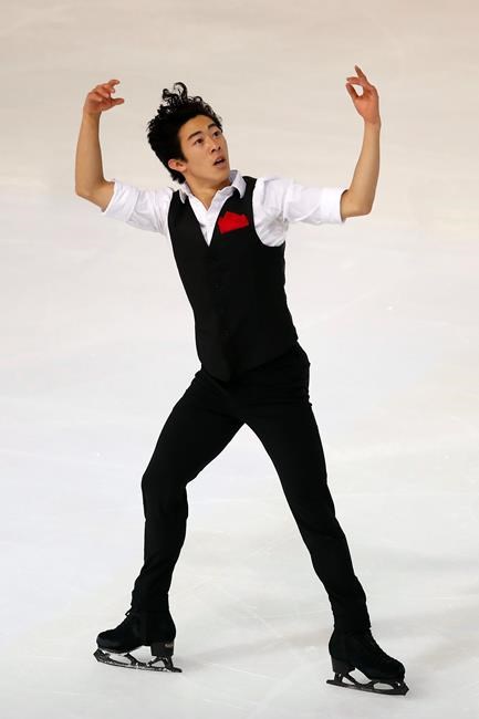 US' Nathan Chen competes in the Men Short Program during the ISU figure skating France's Trophy, in Grenoble, French Alps, France, Friday, Nov. 1, 2019. (AP Photo/Francois Mori)