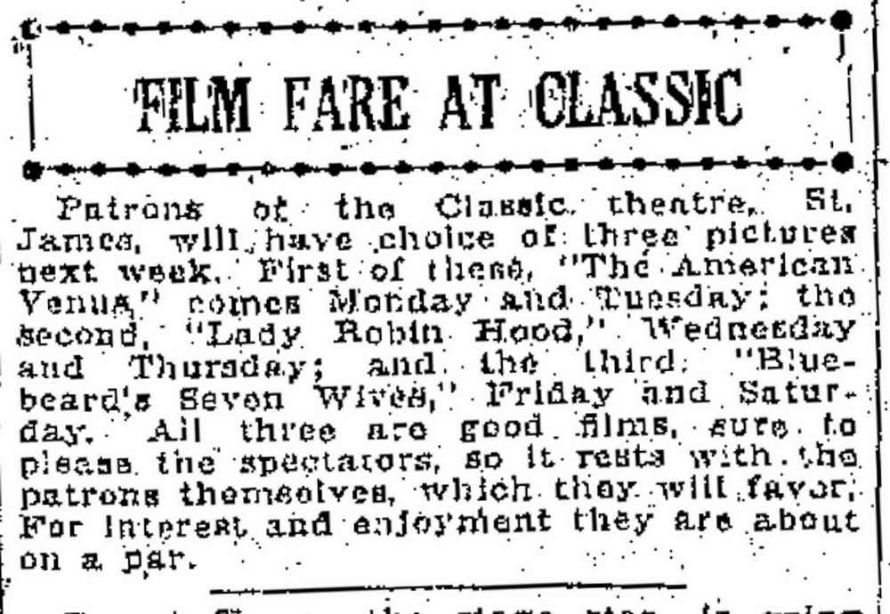 A 1926 ad for the Classic in the Winnipeg Free Press promises