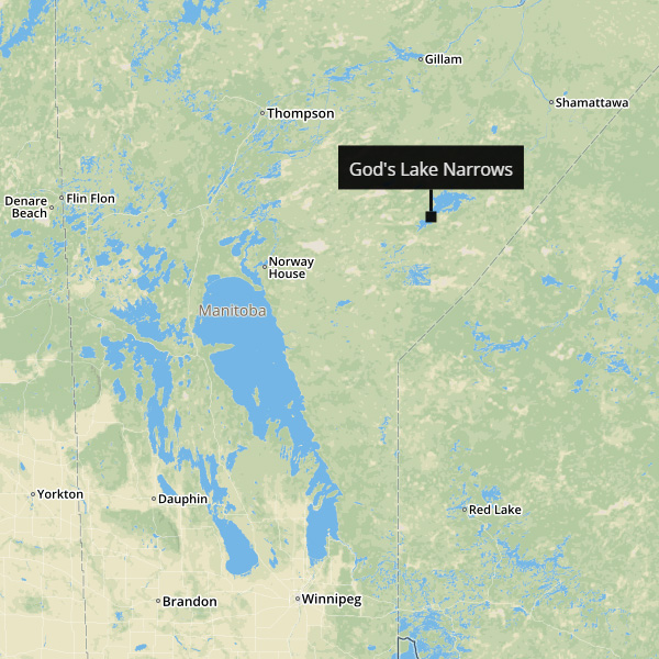 © Mapbox © OpenStreetMap
God’s Lake Narrows First Nation, located in northeastern Manitoba, is home to approximately 1,500 residents.