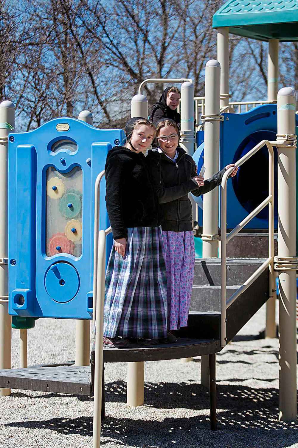 PHIL HOSSACK/Winnipeg Free Press
A pair of students pose at recess at James Valley Hutterite Colony.