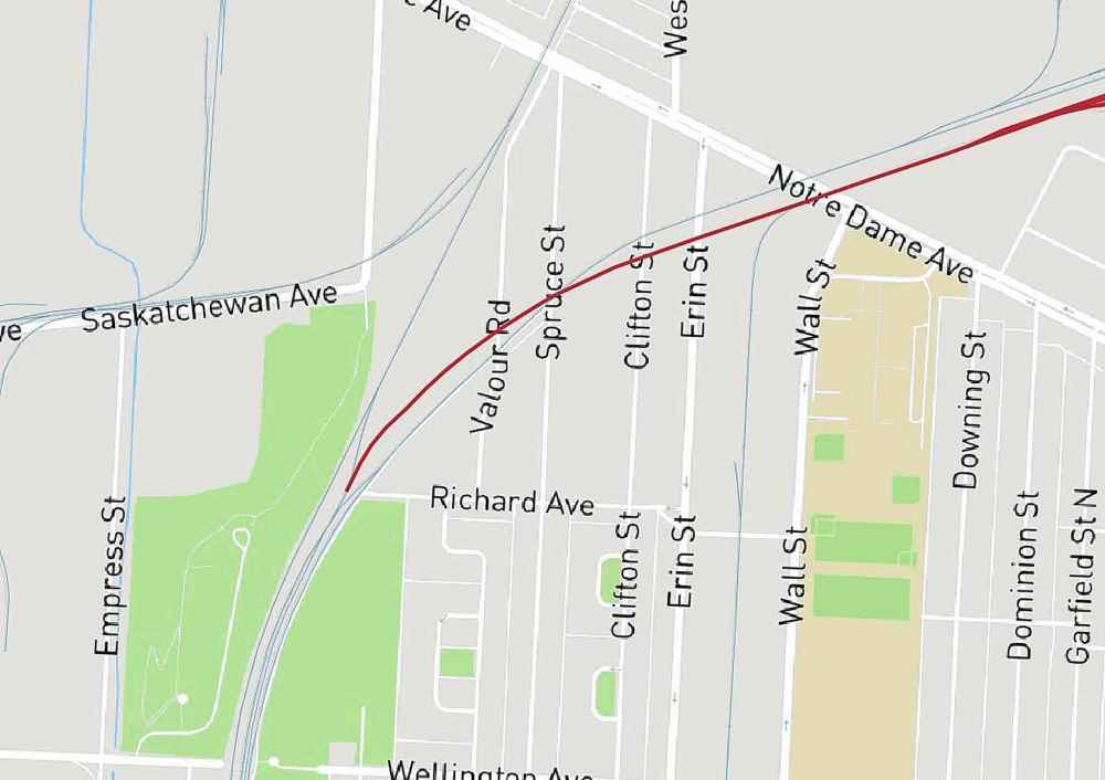 Portion of CP’s L Lead, converted to container shipping
Crossings that could be closed:
- Notre Dame Ave. (2 crossings)
- Richard Ave.
- Wellington Ave.
- Sargent Ave.
- Ellice Ave.
- St. Matthews Ave.
- Valour Rd.
- Spruce St.
- Clifton St.
- Erin St.