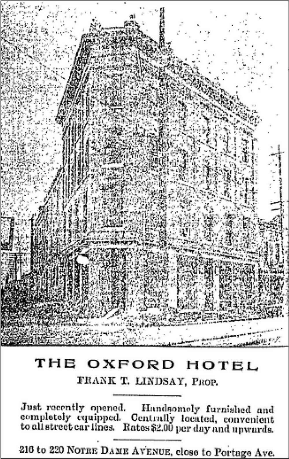 1905 advertisment for the Oxford Hotel in the Manitoba Free Press.
