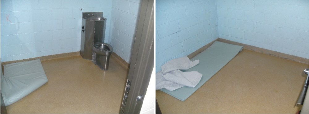 Manitoba Youth Centre observation unit room #1 (left) and room #2 (right).