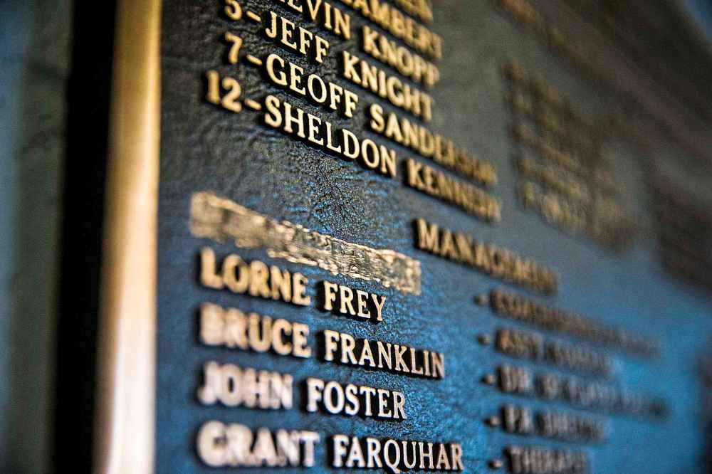 A plaque at Innovation Credit Union iPlex in Swift Current commemorating the Broncos