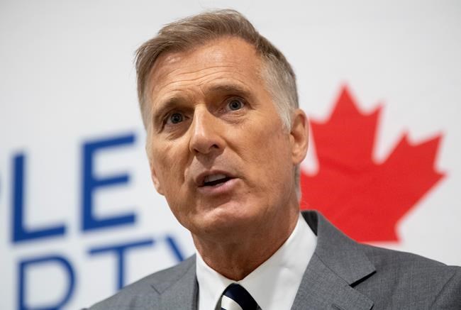 People's Party of Canada Leader Maxime Bernier responds to a question during a news conference in Ottawa, Monday August 24, 2020. THE CANADIAN PRESS/Adrian Wyld