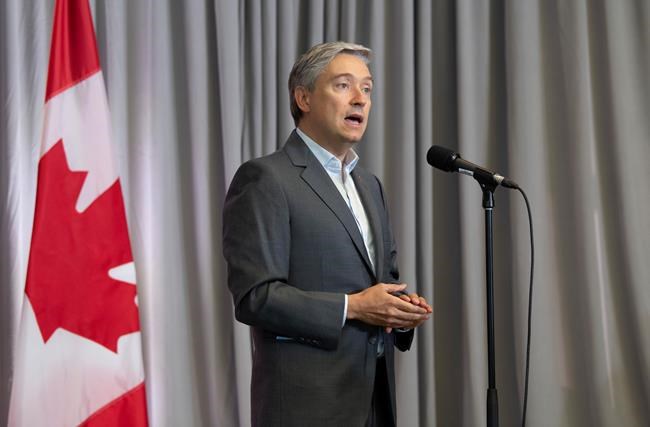 Foreign Affairs Minister Francois-Philippe Champagne speaks with reporters before the first day of a Liberal cabinet retreat in Ottawa, Monday September 14, 2020. THE CANADIAN PRESS/Adrian Wyld
