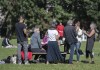 People gather in a city park in Montreal, Sunday, Sept. 20, 2020, as the COVID-19 pandemic continues in Canada and around the world. THE CANADIAN PRESS/Graham Hughes