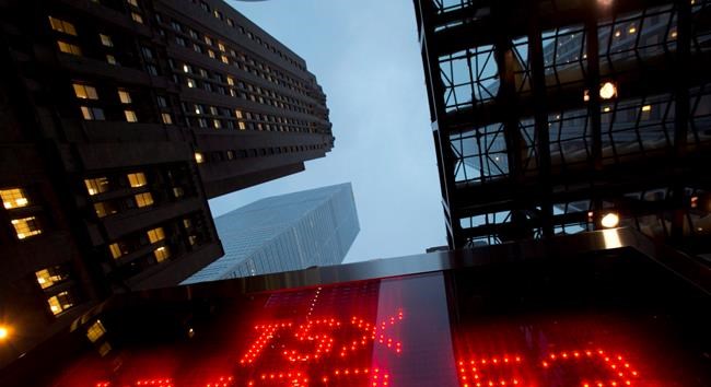 A tote board displays TSX numbers in Toronto, on Dec.31, 2012. THE CANADIAN PRESS/Frank Gunn