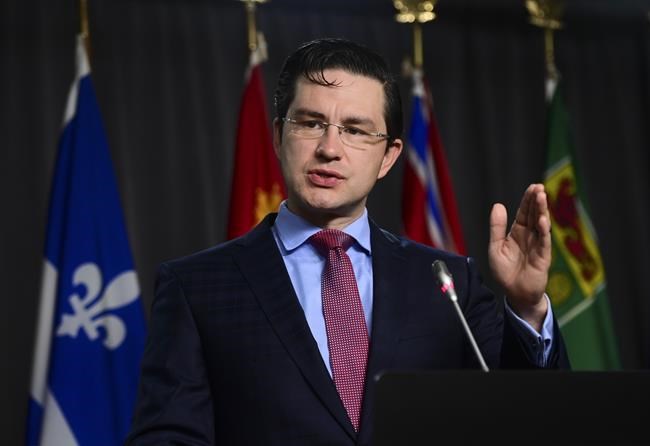 Conservative member of Parliament Pierre Poilievre speaks during a press conference on Parliament Hill in Ottawa on October 19, 2020. THE CANADIAN PRESS/Sean Kilpatrick
