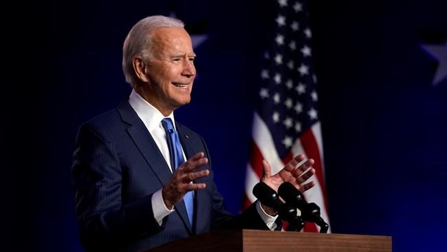 Democratic presidential candidate former Vice President Joe Biden speaks Friday, Nov. 6, 2020, in Wilmington, Del. Canadians across the country ushered in what they hoped would be a new, calmer era of relations with the United States on Saturday, welcoming U.S. president-elect Joe Biden with open arms.  THE CANADIAN PRESS/AP, Carolyn Kaster