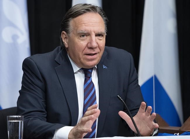 Quebec Premier Francois Legault speaks during a news conference on the COVID-19 pandemic, Thursday, November 12, 2020 at the legislature in Quebec City. THE CANADIAN PRESS/Jacques Boissinot