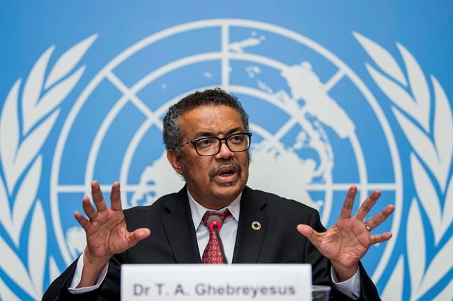 Dr. Tedros Adhanom Ghebreyesus, director general of the World Health Organization (WHO), answers questions at the European headquarters of the United Nations in Geneva, Switzerland on Feb. 7, 2018. Canada deserves praise for its anti-COVID-19 efforts both at home and abroad as well as for its commitment to public health, the head of the World Health Organization said on Wednesday. THE CANADIAN PRESS/AP, Martial Trezzini, Keystone