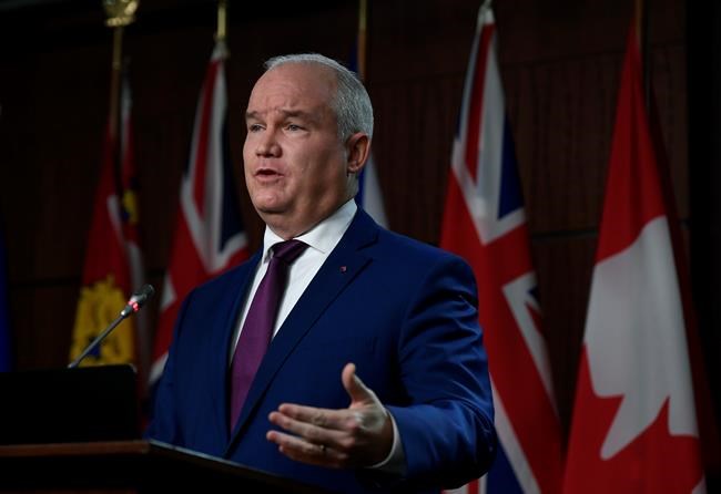 Conservative Leader Erin O'Toole speaks during a news conference on the Conservative Opposition Day Motion on Parliament Hill in Ottawa, on Thursday, Dec. 3, 2020. THE CANADIAN PRESS/Justin Tang
