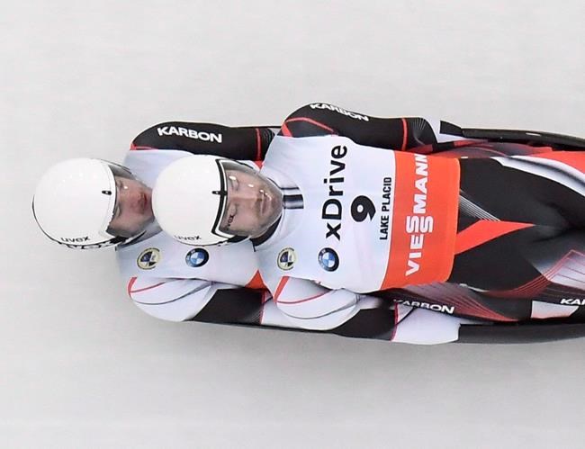 Tristan Walker and Justin Snith, of Canada, compete in the luge sprint World Cup event on Sunday, Dec. 16, 2018, in Lake Placid, N.Y. THE CANADIAN PRESS/AP-Hans Pennink