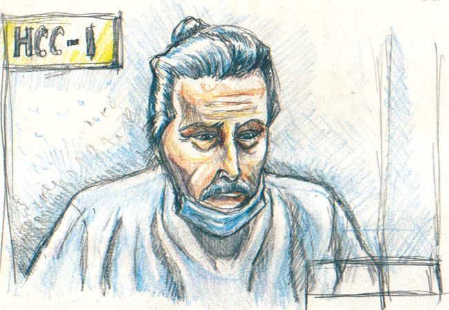 Fashion mogul Peter Nygard is shown during a bail hearing in Winnipeg on Wednesday, Jan. 6, 2021, in this courtroom sketch. Nygard, who faces charges in the United States of using his influence to lure women and girls for sex, will remain in jail after his bail hearing was adjourned. THE CANADIAN PRESS/La Liberte Manitoba, Tadens Mpwene - POOL