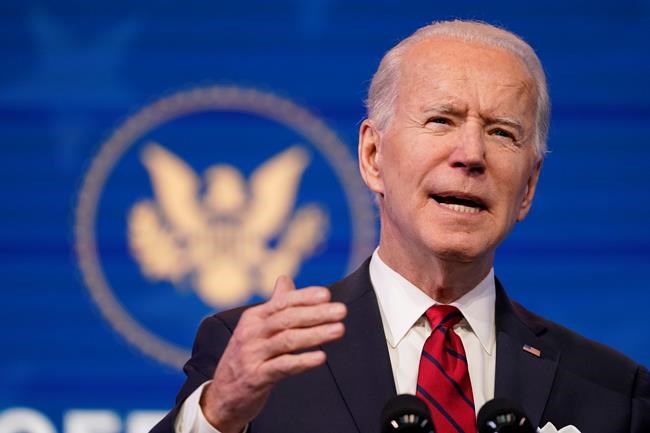 President-elect Joe Biden speaks during an event at The Queen theatre, Friday, Jan. 15, 2021, in Wilmington, Del. Transition documents suggest president-elect Joe Biden plans to block the Keystone XL pipeline on his first day in the White House. THE CANADIAN PRESS/AP-Matt Slocum
