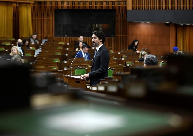 Prime Minister Justin Trudeau speaks in the in the House of Commons on Parliament Hill in Ottawa on Thursday, Dec. 3, 2020. THE CANADIAN PRESS/Justin Tang