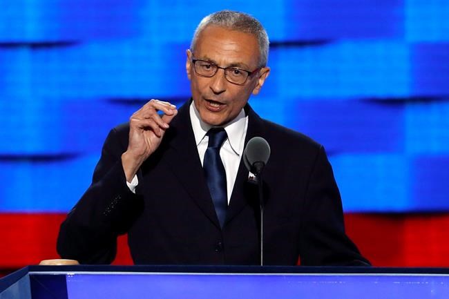 In this July 25, 2016, file photo, John Podesta speaks during the first day of the Democratic National Convention in Philadelphia. The prominent former adviser to Barack Obama says it's time for Canada to get over the demise of the Keystone XL pipeline expansion. THE CANADIAN PRESS/AP-J. Scott Applewhite