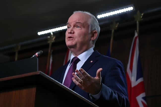 Conservative Party leader Erin O’Toole speaks at a press conference in Ottawa on Tuesday, Feb. 16, 2021. THE CANADIAN PRESS/David Kawai